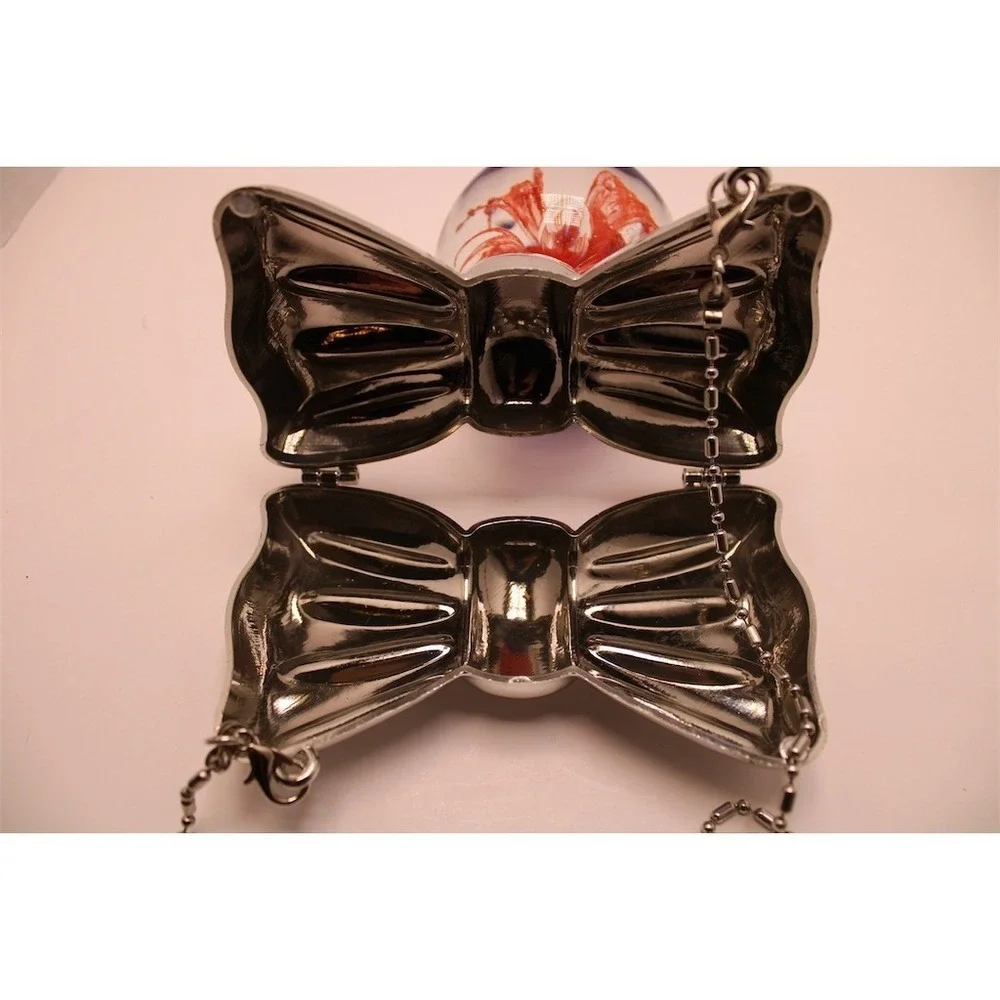 SHEIN‎ Clutch Purse Womens Mini Metallic Silver Bow Evening Bag w/ Chain